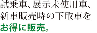 試乗車、展示未使用車、新車販売時の下取車をお得に販売。